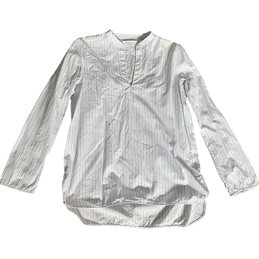 Everlane Cotton Split Neck Striped Button-Up Shirt